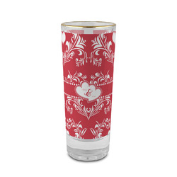 Heart Damask 2 oz Shot Glass -  Glass with Gold Rim - Set of 4 (Personalized)
