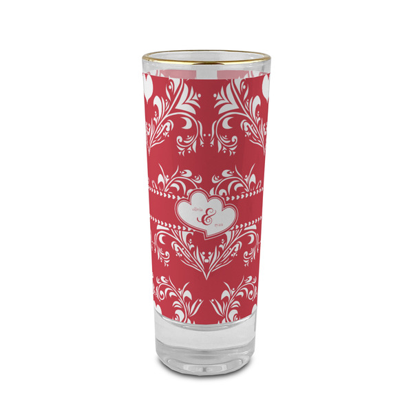 Custom Heart Damask 2 oz Shot Glass - Glass with Gold Rim (Personalized)