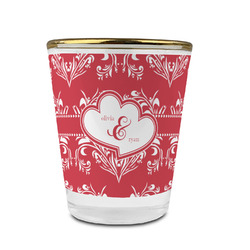 Heart Damask Glass Shot Glass - 1.5 oz - with Gold Rim - Set of 4 (Personalized)
