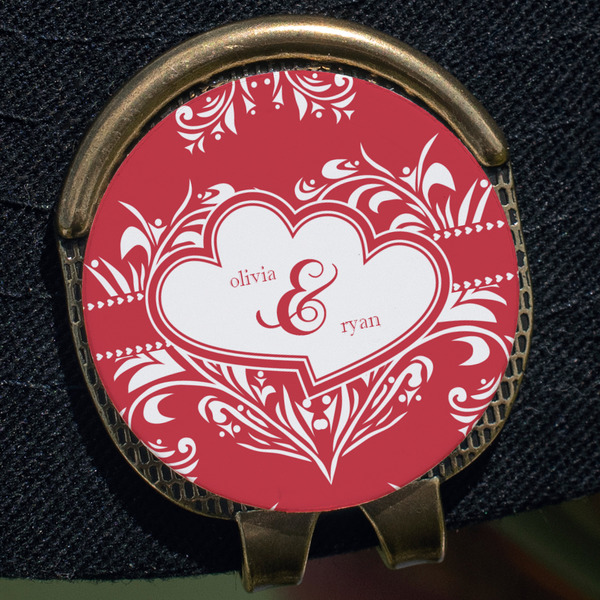 Heart Damask Golf Ball Marker Hat Clip - Gold - Close Up