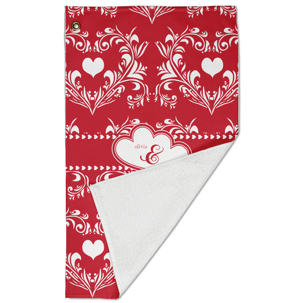 Heart Damask Golf Towel - Folded (Large)