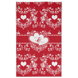 Heart Damask Golf Towel - Poly-Cotton Blend - Large w/ Couple's Names