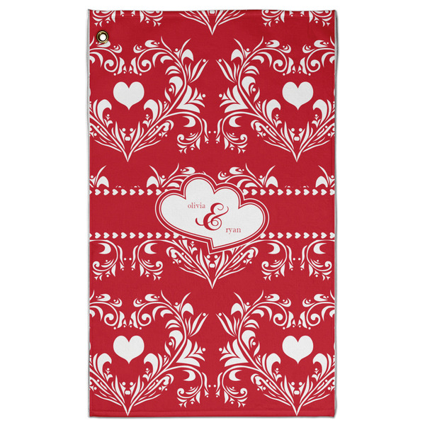 Custom Heart Damask Golf Towel - Poly-Cotton Blend - Large w/ Couple's Names