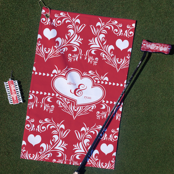Custom Heart Damask Golf Towel Gift Set (Personalized)