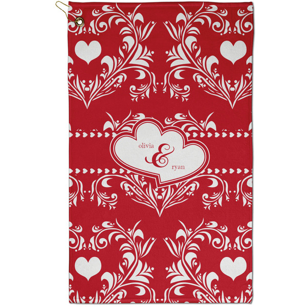 Custom Heart Damask Golf Towel - Poly-Cotton Blend - Small w/ Couple's Names