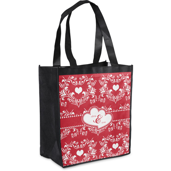 Custom Heart Damask Grocery Bag (Personalized)