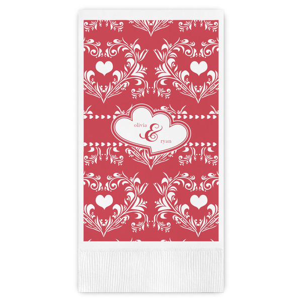 Custom Heart Damask Guest Napkins - Full Color - Embossed Edge (Personalized)