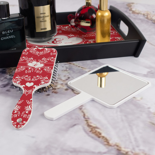 Heart Damask Hair Brush - With Hand Mirror