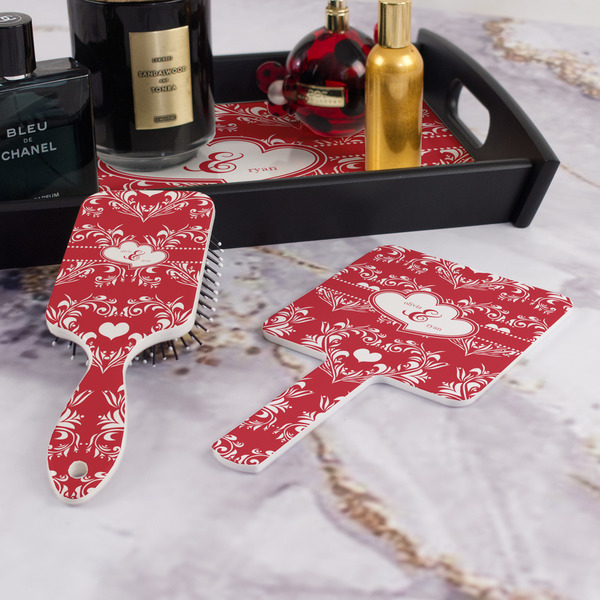 Heart Damask Hair Brush and Hand Mirror - Bathroom Scene