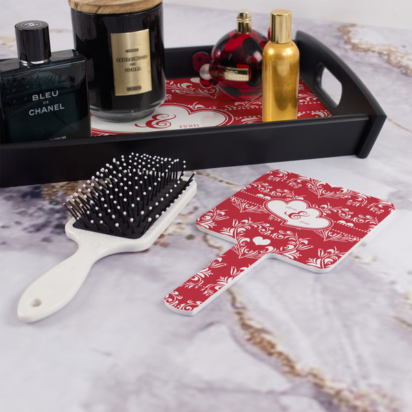 Heart Damask Hand Mirror - With Hair Brush