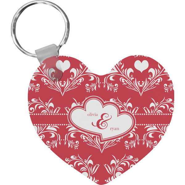 Custom Heart Damask Heart Plastic Keychain w/ Couple's Names