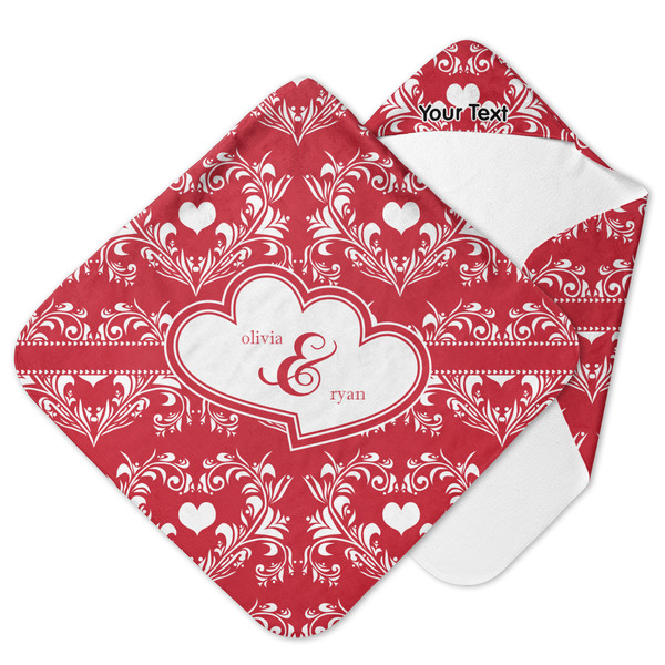 Custom Heart Damask Hooded Baby Towel (Personalized)