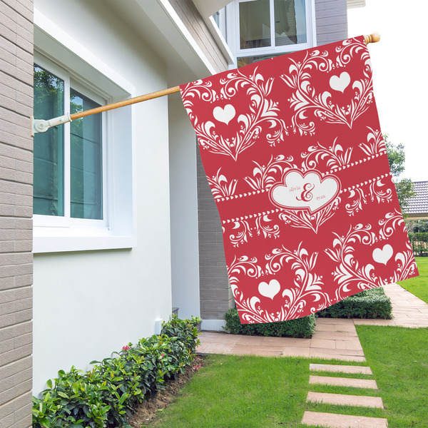 Heart Damask House Flags - Single Sided - LIFESTYLE