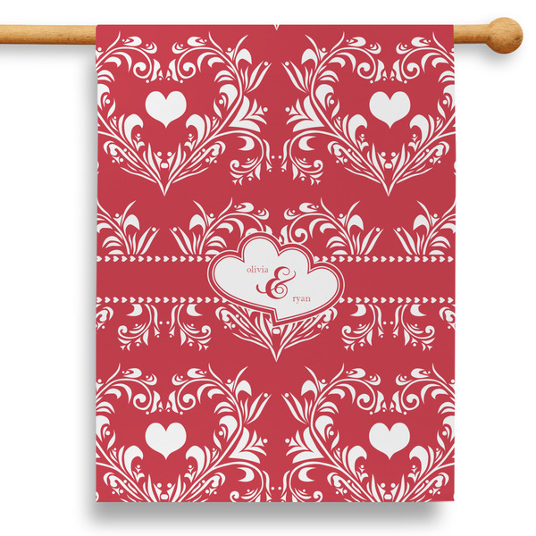 Custom Heart Damask 28" House Flag (Personalized)