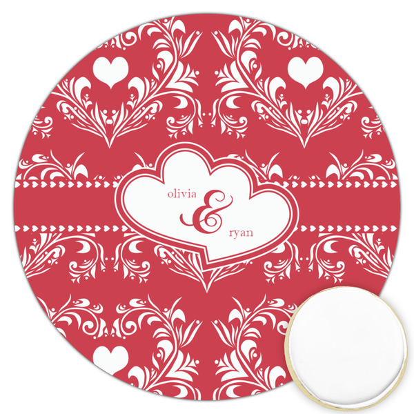 Custom Heart Damask Printed Cookie Topper - 3.25" (Personalized)