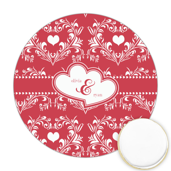 Custom Heart Damask Printed Cookie Topper - Round (Personalized)