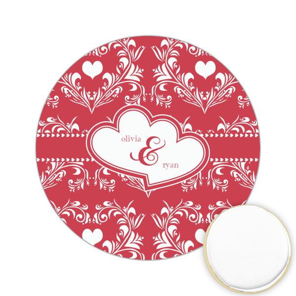 Custom Heart Damask Printed Cookie Topper - 2.15" (Personalized)