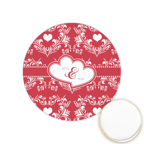 Custom Heart Damask Printed Cookie Topper - 1.25" (Personalized)