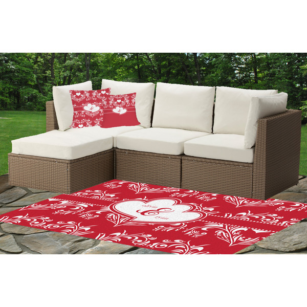 Heart Damask Outdoor Mat & Cushions