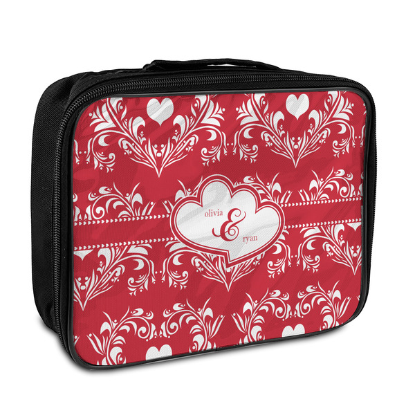 Custom Heart Damask Insulated Lunch Bag (Personalized)