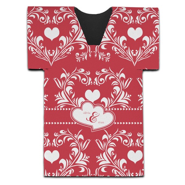 Heart Damask Jersey Bottle Cooler - Set of 4 - FRONT (flat)