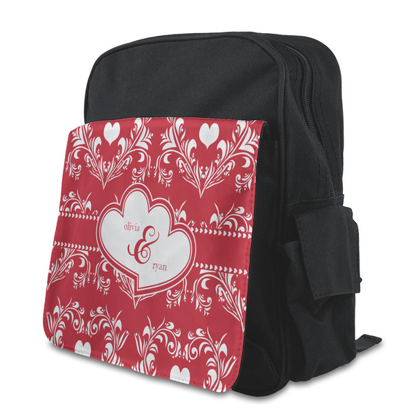 Custom Heart Damask Preschool Backpack (Personalized)