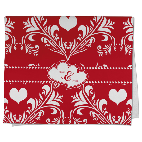 Custom Heart Damask Kitchen Towel - Poly Cotton w/ Couple's Names