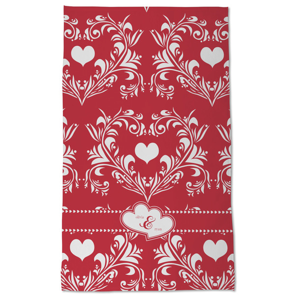 Heart Damask Kitchen Towel - Poly Cotton - Full Front