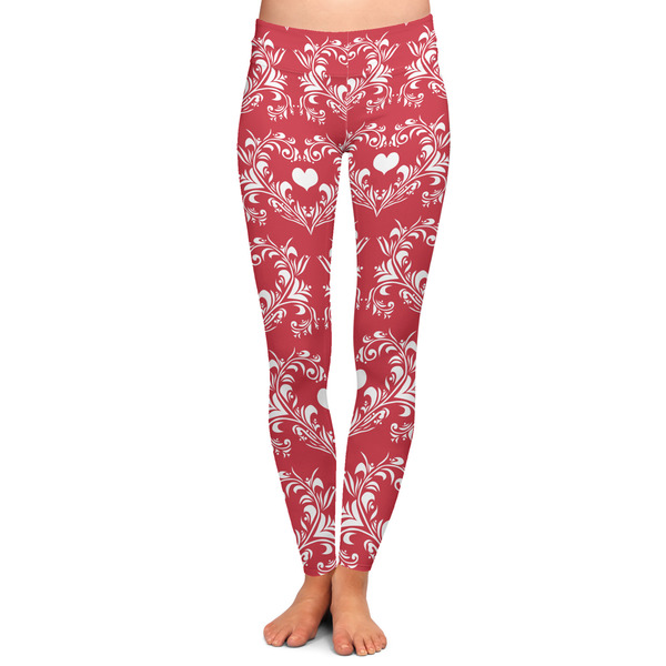 Custom Heart Damask Ladies Leggings - Extra Small