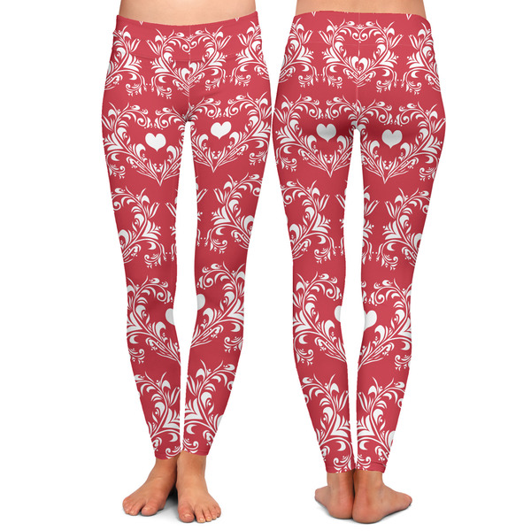 Heart Damask Ladies Leggings - Front and Back