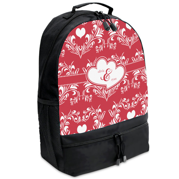 Custom Heart Damask Backpacks - Black (Personalized)