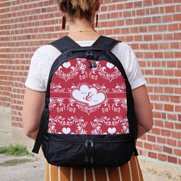 Heart Damask Large Backpack - Black - On Back