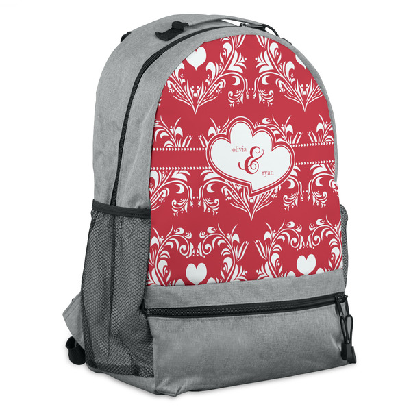 Custom Heart Damask Backpack - Grey (Personalized)