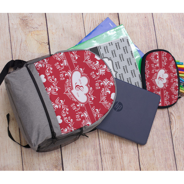 Heart Damask Large Backpack - Gray - With Stuff