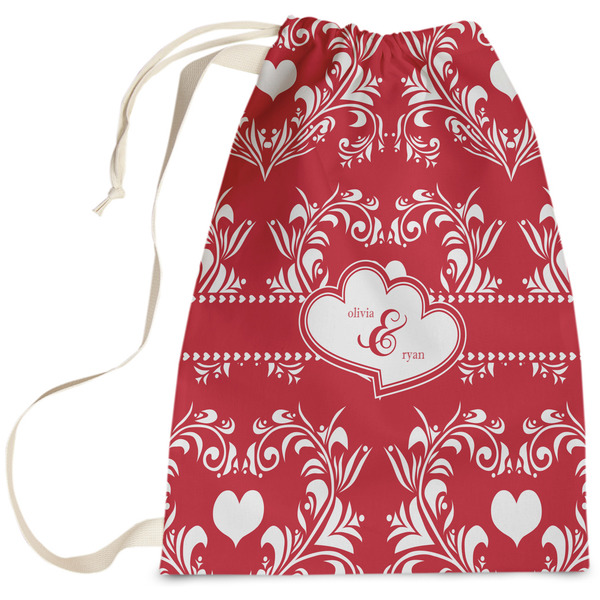 Custom Heart Damask Laundry Bag - Large (Personalized)