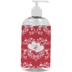 Heart Damask Plastic Soap / Lotion Dispenser (16 oz - Large - White) (Personalized)