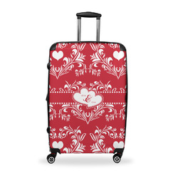 Heart Damask Suitcase - 28" Large - Checked w/ Couple's Names