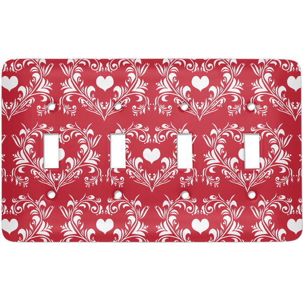 Custom Heart Damask Light Switch Cover (4 Toggle Plate)