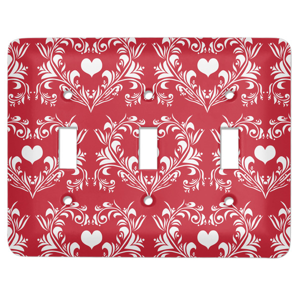 Custom Heart Damask Light Switch Cover (3 Toggle Plate)