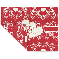 Heart Damask Double-Sided Linen Placemat - Single w/ Couple's Names