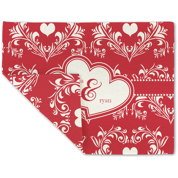 Custom Heart Damask Double-Sided Linen Placemat - Single w/ Couple's Names