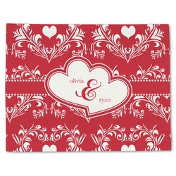 Heart Damask Single-Sided Linen Placemat - Single w/ Couple's Names