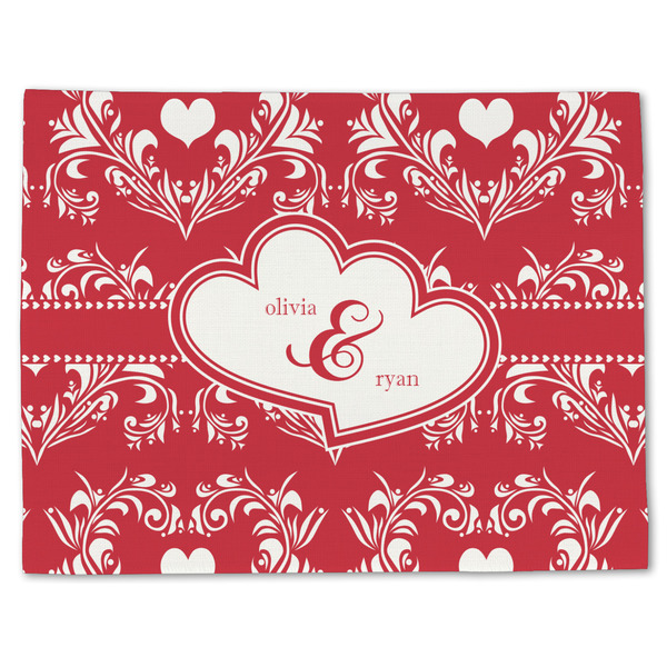 Custom Heart Damask Single-Sided Linen Placemat - Single w/ Couple's Names