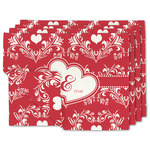 Heart Damask Double-Sided Linen Placemat - Set of 4 w/ Couple's Names