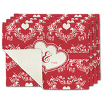 Heart Damask Single-Sided Linen Placemat - Set of 4 w/ Couple's Names