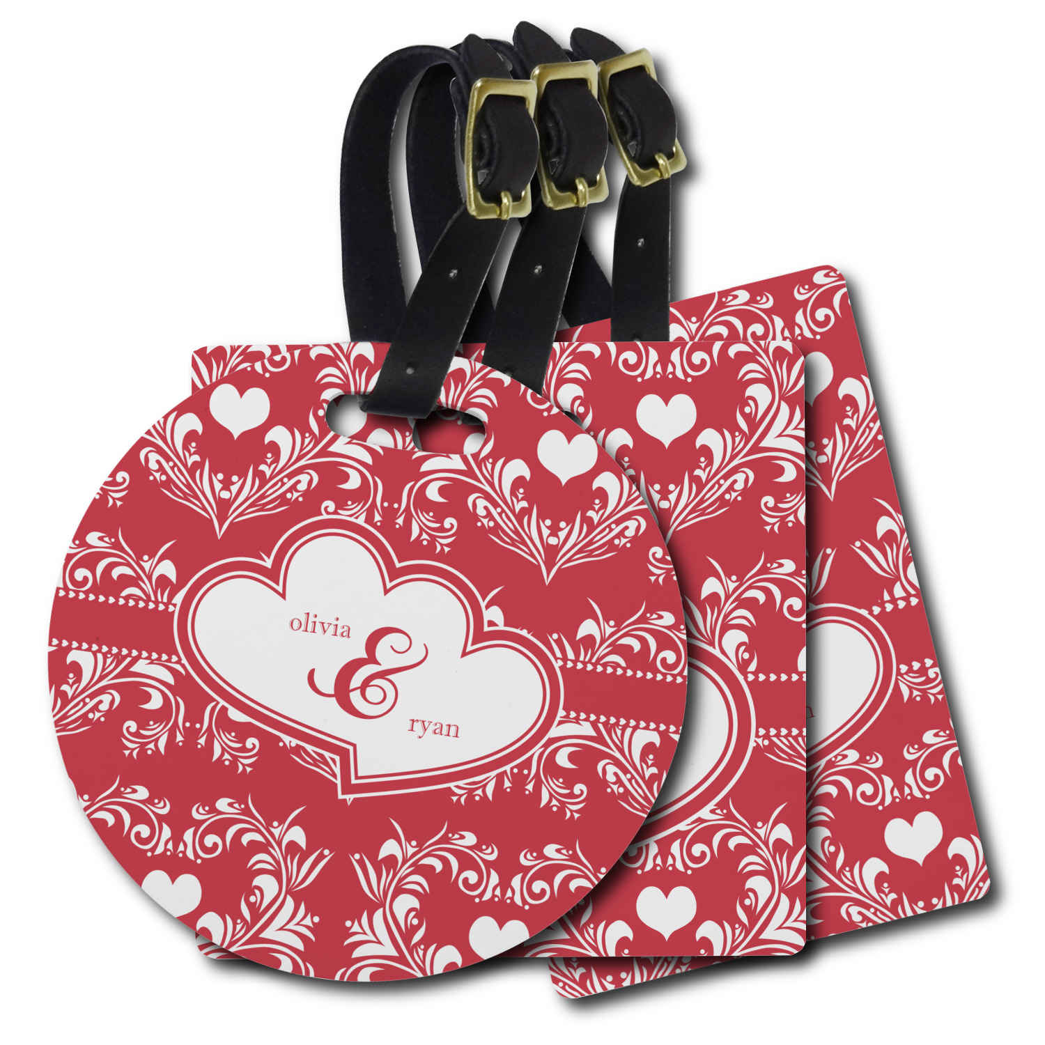 Heart Damask Plastic Luggage Tags (Personalized) YouCustomizeIt