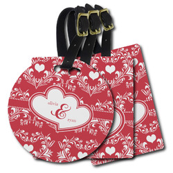 Heart Damask Plastic Luggage Tag (Personalized)