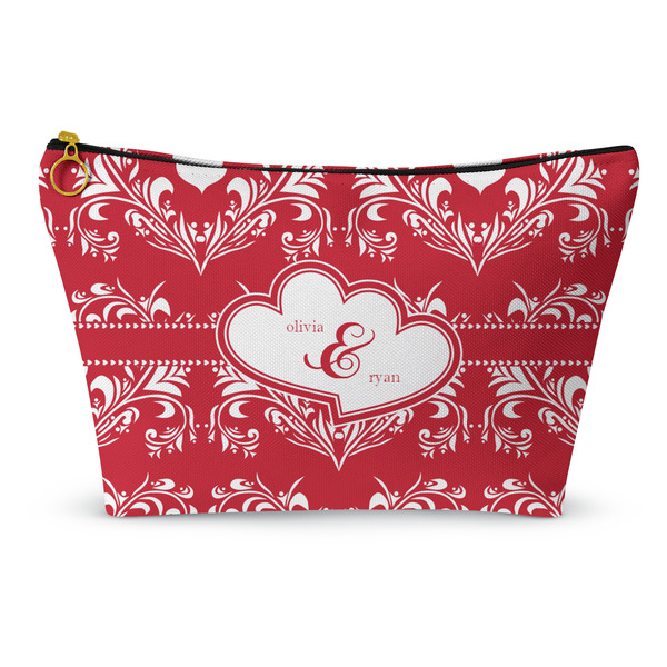Custom Heart Damask Makeup Bag - Small - 8.5"x4.5" (Personalized)