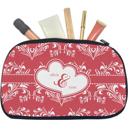 Heart Damask Makeup / Cosmetic Bag - Medium (Personalized)