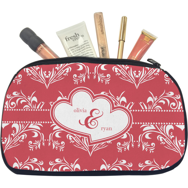 Custom Heart Damask Makeup / Cosmetic Bag - Medium (Personalized)